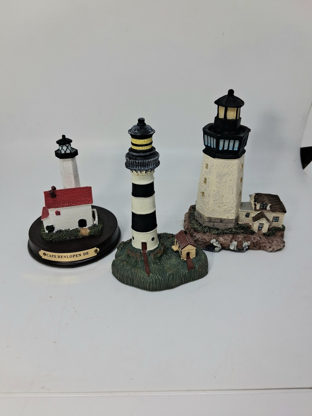 Set of Three Lighthouse Figurines Cape Kennedy Cape Henlopen DE